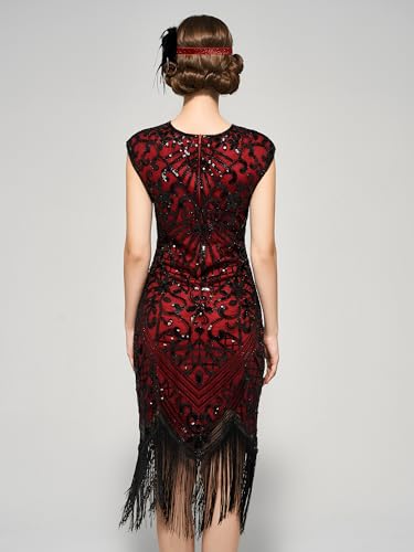 SWEETV YESSA Women's Flapper Dresses 1920s Great Gatsby Dresses Sequin Fringed Roaring 20s Cocktail Dress