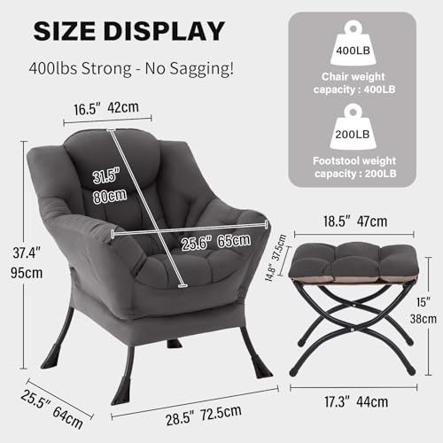 Tiita Lazy Chair with Ottoman, Modern Large Accent Lounge Chair, Leisure Sofa Armchair with Ottoman, Reading Chairs with F...