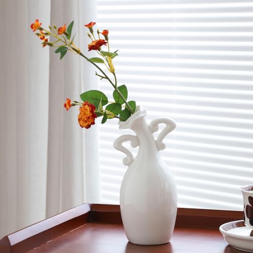 XMMEIMK Vase with Attitude, White Ceramic Small Neck Vases, Novel and Lovely Unique Shape Vase, 7inch Modern Home Decorati...