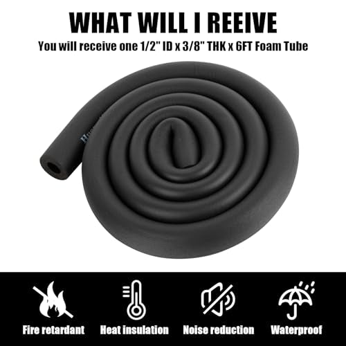 Pipe Insulation Foam Tube - Foam Pipe Insulation for Pipe Freeze Protection and Sharp Edge Protection 1/2" ID x 3/8" THK x...