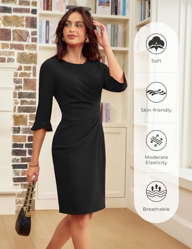 GRACE KARIN Work Dresses for Women 2025 3/4 Sleeve Sheath Business Dress Ruched Bodycon Office Cocktail Dress