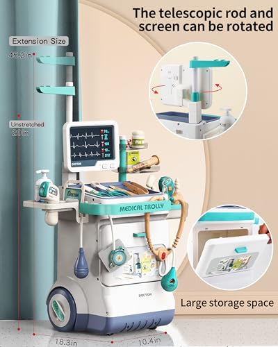 Jovow Doctor Kit for Kids, Pretend Medical Station Set for Boys & Girls,Pretend Medical Kit Toy, Mobile Cart with Sound an...