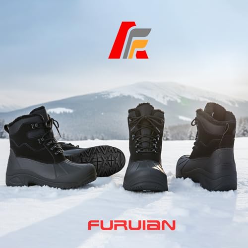 Furuian Winter Boots for Men Waterproof Insulated Snow Boots for Men Non Slip Hiking Duck Boot Mens Fur-Lined Winter Shoes