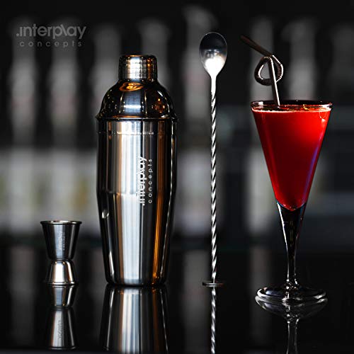 Interplay Concepts 25oz Cocktail Shaker - Large Drink Shaker for Perfect Drinks - Stainless Steel Martini Shaker with Buil...