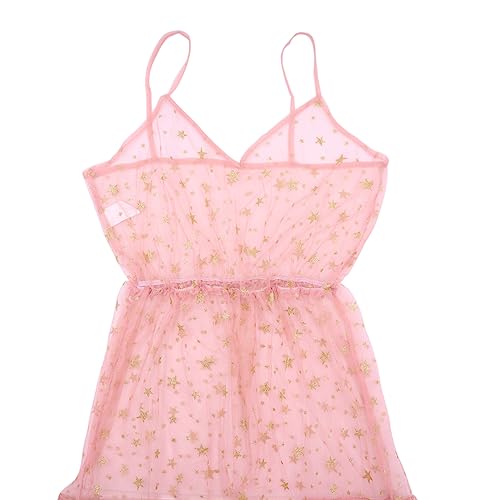 Women's See Through Tulle Maxi Dress Shiny Sequined Stars Spaghetti Strap Cover Up Dresses Festival Outfit
