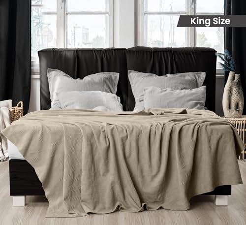Utopia Bedding Khaki 100% Cotton Blanket [King Size - 90x108 Inch] 350GSM Lightweight, Soft and Breathable Thermal Blanket...