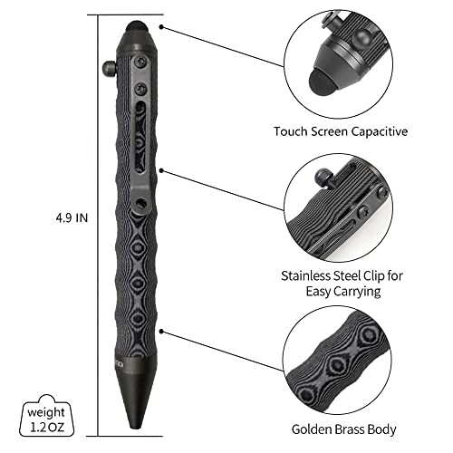 Cool Hand 4.5'' EDC Ballpoint Ink Refillable Bolt Action Tactical Pens Stylus for Touch Screen, Ergonomic Grip, Hold in Te...