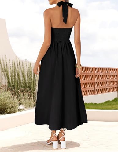 ZESICA Women's Summer Sleeveless Halter Midi Dress 2026 Off Shoulder High Waist Flowy Beach Wedding Guest Long Dresses