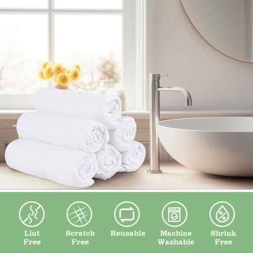 Washcloths Bulk - 200 Pack - Face Towels (12" x 12"), Highly Soft Wash Cloths and Hand Towels, Fast Drying Multi-Purpose Microfiber Cleansing Cloths for Bathroom, Hotel, Spa, and Salon - White