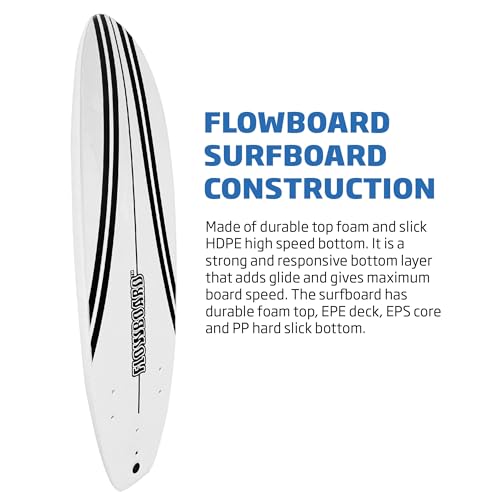 FLOWBOARD Surfboard Softboard Foam - Include (3) Fins 6’ Foot Leash and (2) Wood Stringers Inside Board Availalable in 6' ...