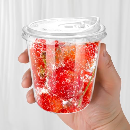 12oz Disposable Stemless Glasses With Strawless Sip Lids,PET Disposable Drinking Cups,Clear Plastic Wine Glasses for Parti...