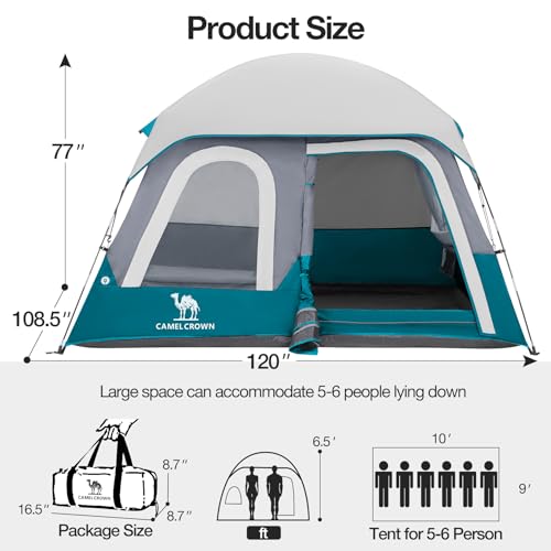 CAMEL CROWN 4/6 Person Tent Waterproof Lightweight Portable Backpacking Tent for Outdoor Camping Hiking