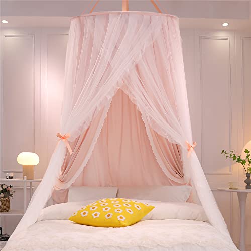 VETHIN Double Layer Princess Round Dome Canopy Bed Curtain for Girls Adults,Children Dreamy Mosquito Net,Cute Bedroom Deco...