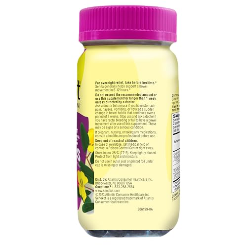 Senokot Laxative Gummies, Natural Senna Extract, Gentle, Overnight Relief from Occasional Constipation, Mixed Berry Flavor, 60 Count.
