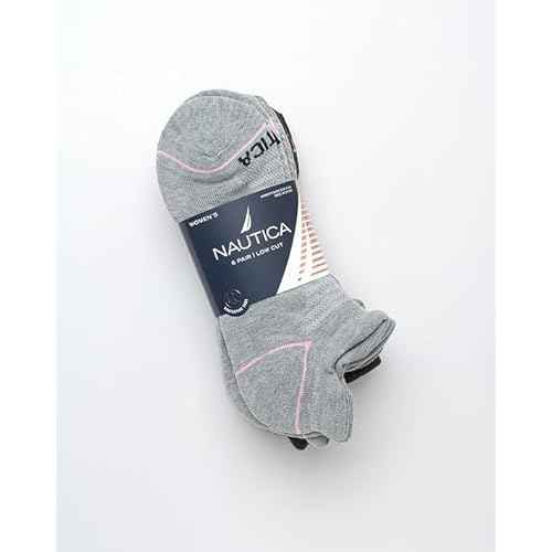 Nautica Womens Ankle Socks - 6 Pack Cushioned Low Cut Tab Breathable Athletic Socks with Arch Support Running Sock for Women