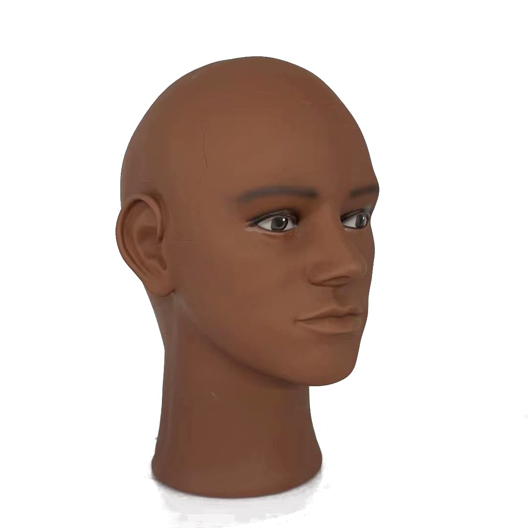 Ruilong Bald Mannequin Head Male Head, Professional Cosmetology for Wig Making or Hat Glasses Display Model Head Brown Color