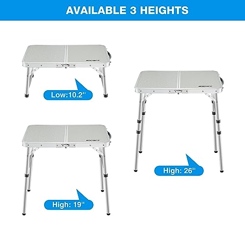 REDCAMP Small Folding Camping Table 2ft, 3 Heights Portable Outdoor Folding Table Aluminum Camp Table Adjustable Height Li...