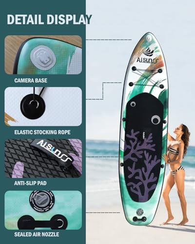 AISUNSS Inflatable Paddle Board for Adult, Paddle Board for All Skill Levels, Wide SUP Board with Primium Accessories Incl...