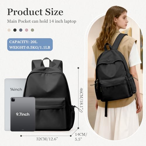 WEPOET Classic Basic Black Backpack For Women,Waterproof High School Bookbag,Lightweight Casual Travel Daypack,College Bac...