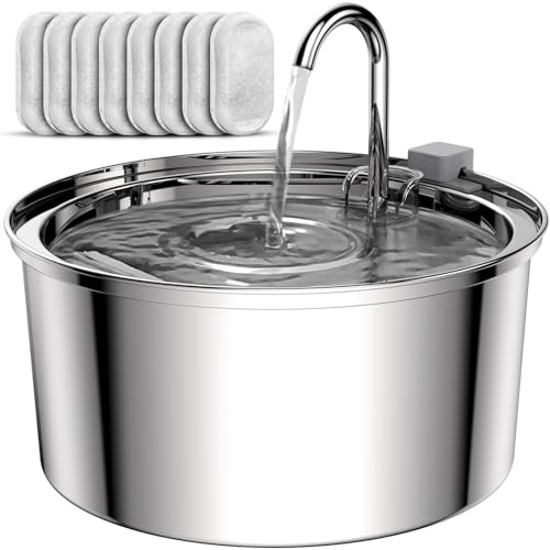 Tomxcute Cat Water Fountain, 3.2L/108oz Automatic Stainless Steel Pet Fountain Dog Water Dispenser, Ultra-Quiet Pump and 3...