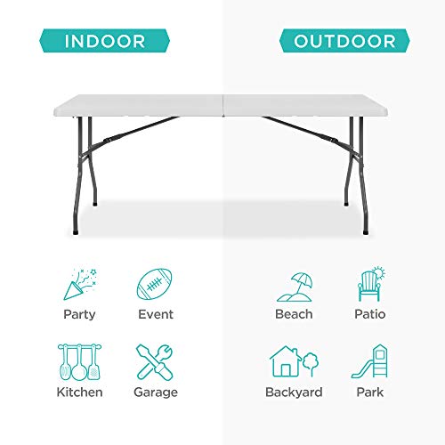 Best Choice Products 6ft Plastic Folding Table, Indoor Outdoor Heavy Duty Portable w/Handle, Lock for Picnic, Party, Campi...