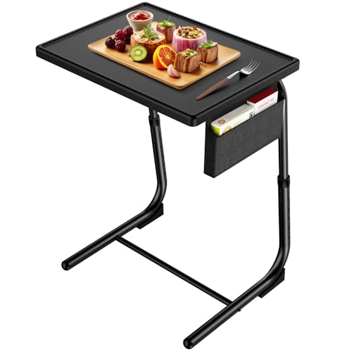 HUANUO TV Tray, Adjustable TV Dinner Tray, 20.5 x 15.4 inch Folding Tray Table with Storage Pocket, 6 Height Settings, 3 A...