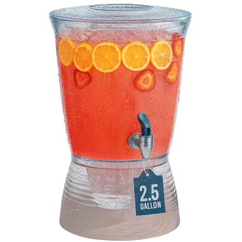 Drink Dispenser for Parties (2.5 Gallon) Large Plastic Water Dispenser for Counter Tops, No Mess, Easy to Assemble & Wash,...