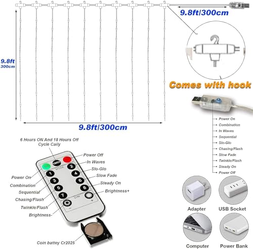 Honche Led Curtain String Lights with Remote for Bedroom Wedding Party Festive Season Propose Marriage Window Christmas De...
