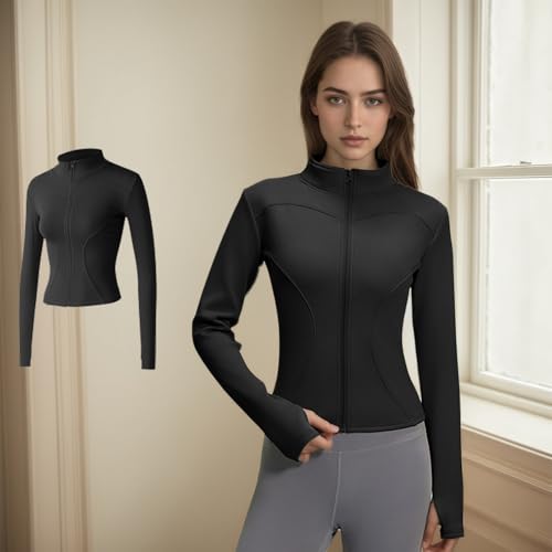 Women's Zip-Up Yoga Jacket Mock Neck Slim Fit Athletic Top for Workout and Casual Wear