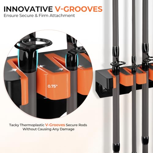 KastKing V15HD Heavy Duty Vertical Fishing Rod Holder – Wall Mounted Fishing Rod Rack, Store 15 Large Rods or Fishing Rod ...