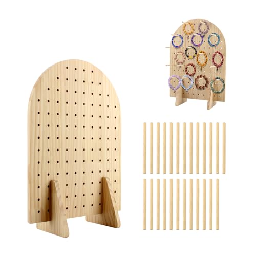 Wooden Pegboard Display Stand with 25 Pcs Dowel Rods, Pegboard Accessories Rack, Keychain Jewelry Display Stand for Vendor...