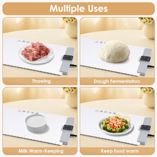 Food Warming Mat - 5 Temperature Settings, 4-Hour Timer, Child Lock, Flexible Silicone, Easy Clean, Multi-Use, Perfect for...