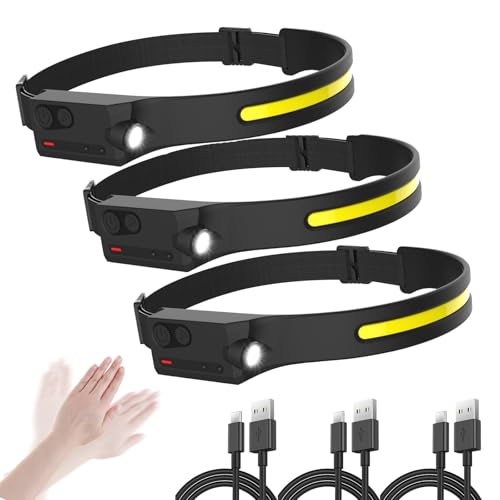 LED Headlamp Rechargeable with Motion Sensor USB Head Lamp Comfortable Headband with Wide Beam 5 Modes 350 Lumen Ultra Bri...