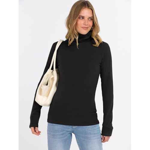ANRABESS Women Turtleneck Top Long Sleeve Thermal Shirts Slim Fitted Basic Layer 2025 Fall Winter Outfits