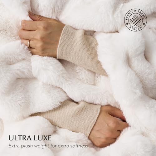 EverGrace Ultra Soft Luxury Fluffy Faux Rabbit Fur Throw Blanket, Thick Warm Bubble Throw for Bed, Cozy Plush Reversible B...
