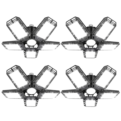 Luyata LED Garage Lights 4 Pack,Ceiling LED Shop Light 160W 16000LM 6500K Screw in Led Light with 5+1 Deformable Panels, B...