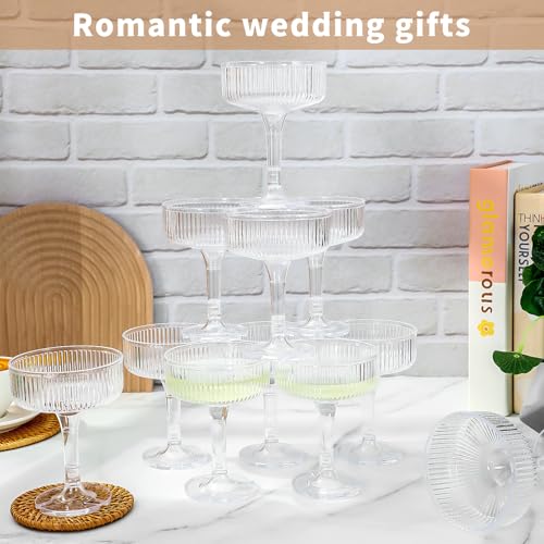 JarThenaAMCS 30Pcs Champagne Tower Glass 7 Oz Acrylic Champagne Coupe Stackable Clear Martini Cocktail Glass for Birthday ...