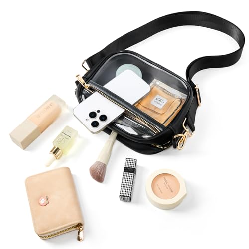 Fibrdoo Clear Bag Stadium Approved, Leather Clear Crossbody Purse Bag for Concerts Sports Events Festivals