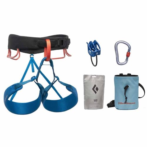 BLACK DIAMOND Men’s Momentum Harness Package | Harness, Belay Device, Locking Carabiner & Chalk Bag | Kingfisher| Large
