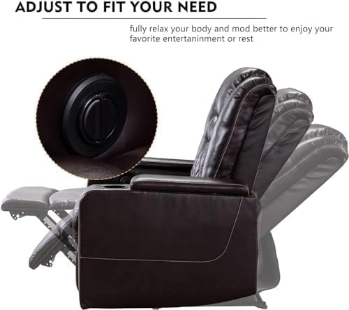 CANMOV Electric Power Recliner Chair Set of 4, Breathable Leather Home Theater Seating with Hidden Arm Storage, Power Recliner Chair for Living Room with USB Ports and Cup Holders,Brown