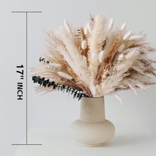 Dried Flower Bouquet - Pampas Grass, Bunny Tails, Olive Green Eucalyptus & Preserved Flowers - Boho Chic Home Decor, Rusti...