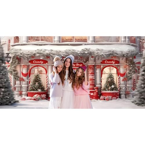 Baocicco 20x10ft Red Christmas Candy Shop Photo Backdrop Xmas Gingerbread House Banner Santa Candy Background Christmas Ba...