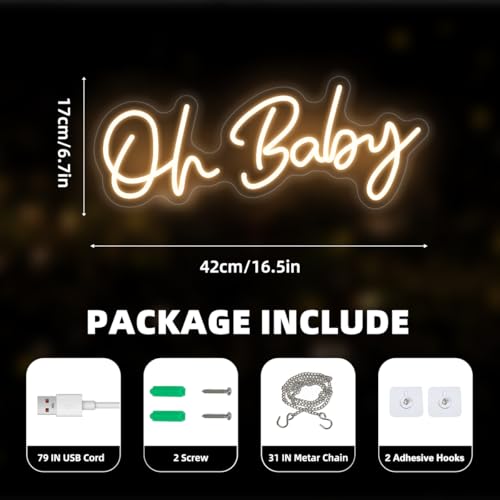 Oh Baby Neon Sign for Backdrop Wall Decor, Boy and Girl Baby Shower Decorations Led Light up Sign for Party Decor, Warm Wh...