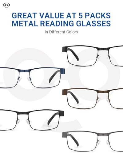 JOLISU 5PCS Reading Glasses Men - Blue Light Blocking Computer Metal Thin Frame Readers For Mens/Women（2.00）