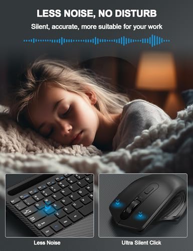 Wireless Keyboard and Mouse Combo, Ergonomic Keyboard with Wrist Rest, Phone Holder, Sleep Mode, 2.4G Lag-Free Rechargeabl...