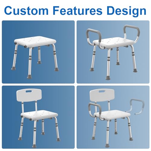 HOMLAND Shower Chair for Inside Shower with Arms and Back, 500 lbs Heavy Duty Shower Seat for Bathtub, Height Adjustable S...