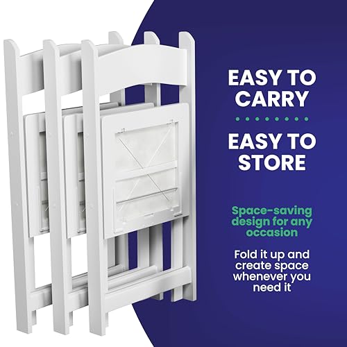SIMPLEX 4 White Folding Chairs – Resin Stackable Foldable Chairs with Padded Seats – Comfortable White Folding Chairs for ...