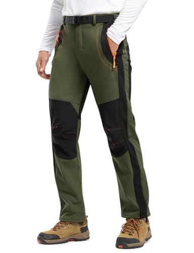 TBMPOY Men's Snow Ski Hiking Pants Waterproof Winter Fleece Lined Pants Camping Skiing Ice Fishing Pants with Belt