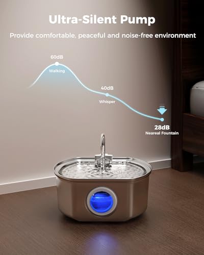 Cat Water Fountain Stainless Steel: 108oz/3.2L Cat Fountain for Drinking- Pet Water Fountain Inside - Automatic Dog Wateri...