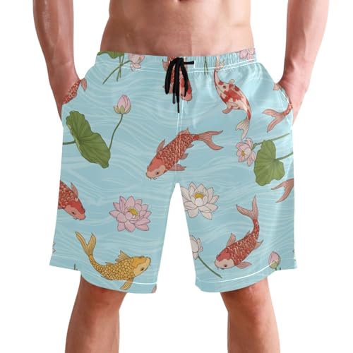 SLHKPNS Men's Swim Trunks Quick Dry Swimming Shorts with Pocket Koi Fish Water Swimsuit Trunks